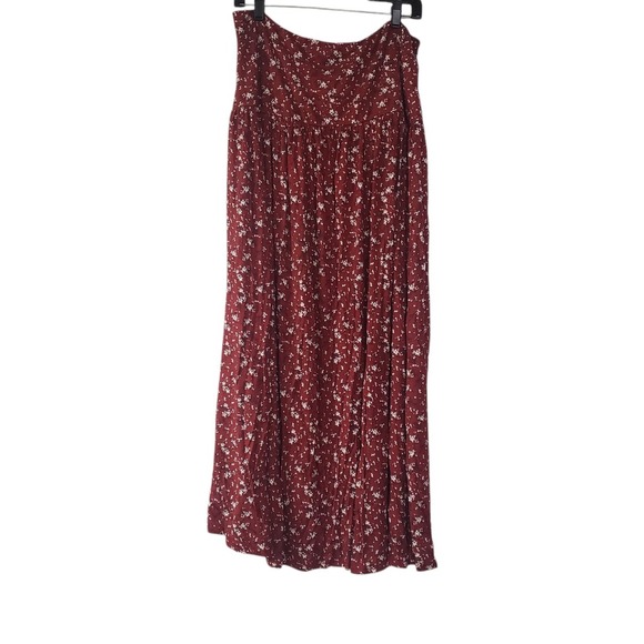 Simlu A Line Maxi Skirt Womens Red 3XL Floral Pleated Stretch Knit Ankle Length - Picture 1 of 10